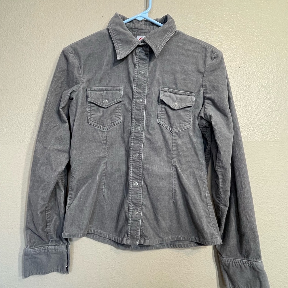 Anchor Blue Grey Button-Up - Snaps corduroy Shirt